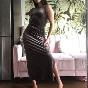 Velvet Brocade Leg Slit Dress